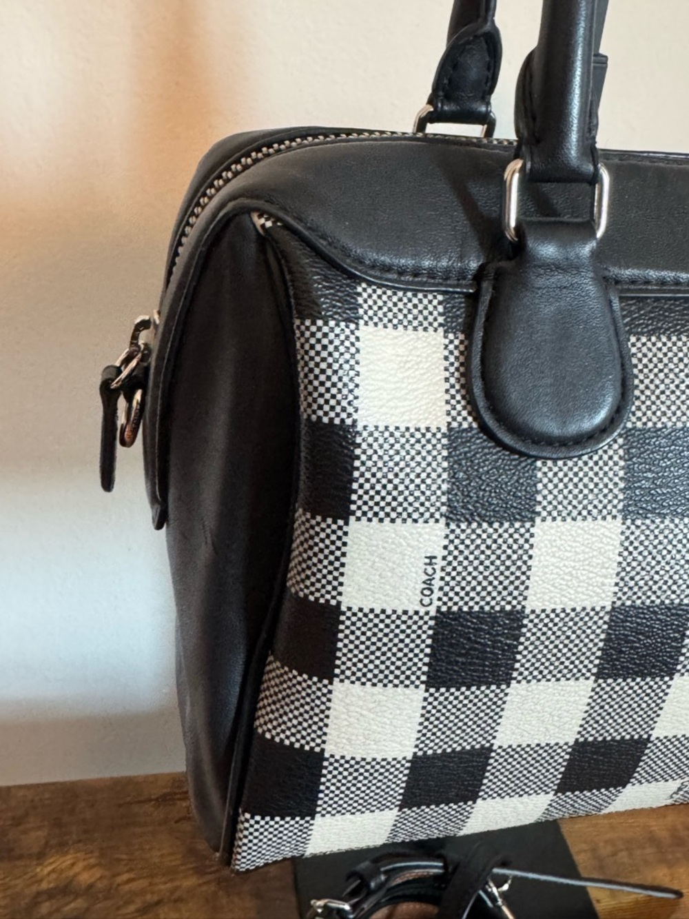 Coach Rowan Satchel in Buffalo Plaid (Gingham) Print. - Picture 4 of 14